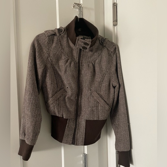 Ladies Apollo brown tweed crop zip front jacket - Picture 3 of 5
